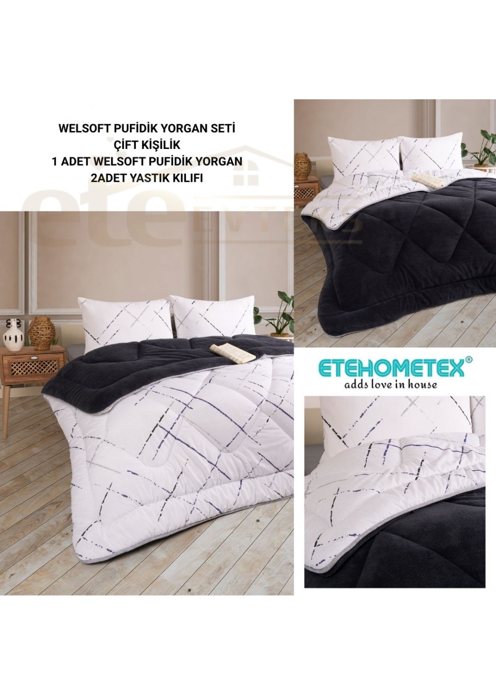 ETE HOMETEX ÇİFT KİŞİLİK LÜX WELSOFT YORGAN SETİ 195X215CM YANSIMA ANTRASİT 8696474231938